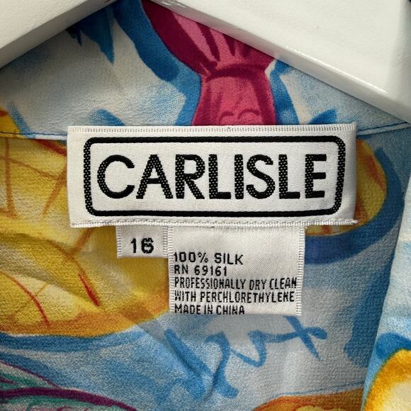 Vintage Womens Carlisle Silk Short Sleeve Blouse Size 16 Blue Tropical Shells - Picture 3 of 5